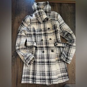 Byer California Monochrome Plaid Coat Double-Breasted, Never Worn, Luxe Quality
